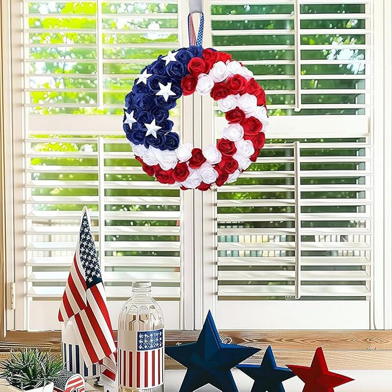 Patriotic Wreath, Red White Blue, Front Door Independence Day Decor image number 3