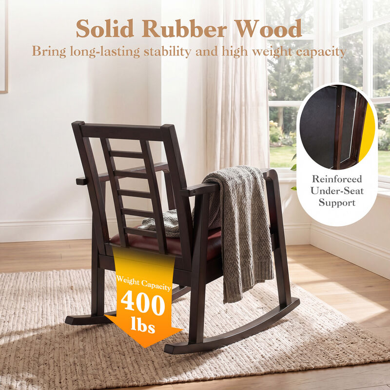 Wooden Rocking Chair Upholstered Seat Ladder Back Living Room Accent Seating image number 6