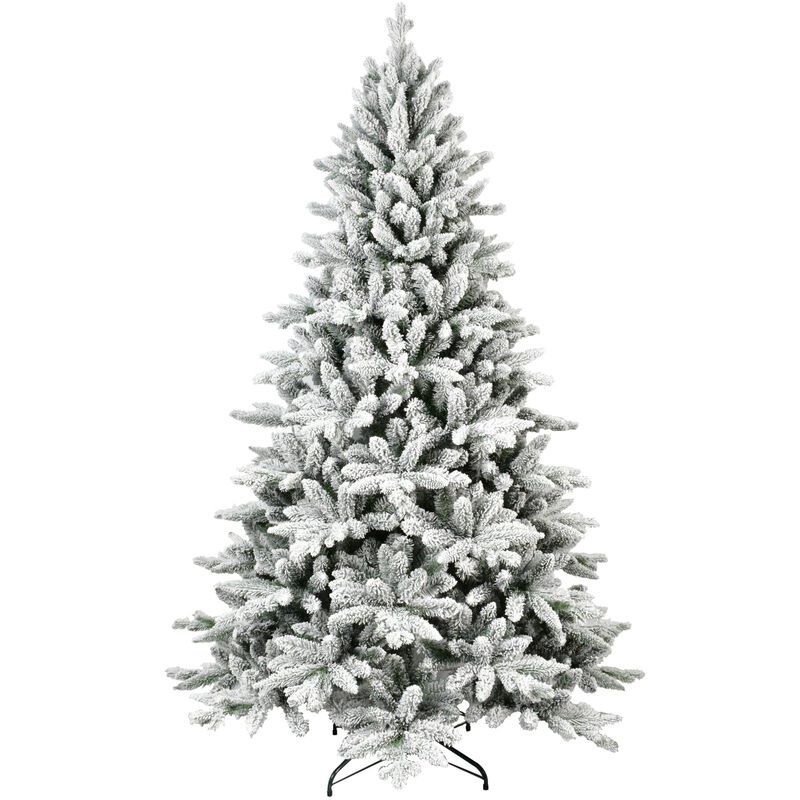 7 ft. Snow Flocked Christmas Tree PE PVC Hinged 1514 Tips with Metal Stand Full Artificial Holiday Decoration