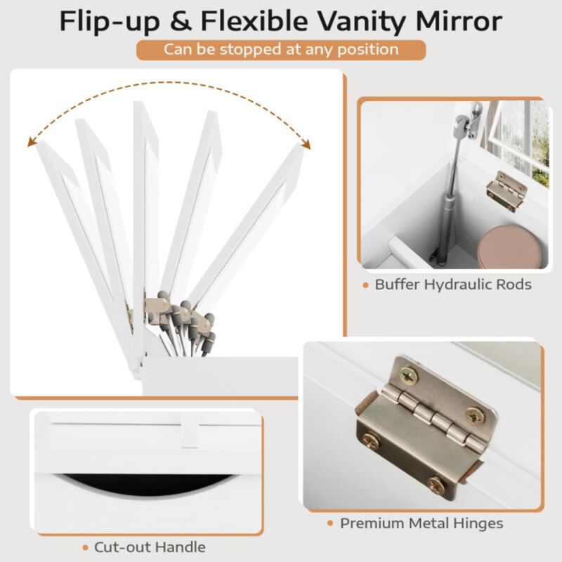 Hivvago 3-in-1 Vanity Set with Cushioned Stool and Flip-up Mirror