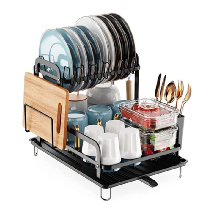 Dish Drying Rack for Kitchen With Drainboard, Detachable & Space-Saving Design