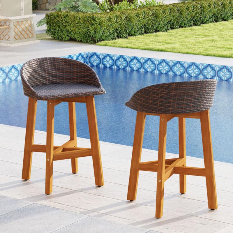 Hivvago Outdoor Faux Rattan Bar Chairs Set of 2 with Ergonomic Backrests and Footrests