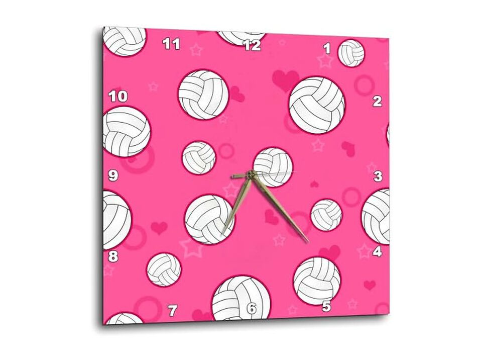 Pink Volleyball Pattern Wall Clock 13 Inch Home Decor