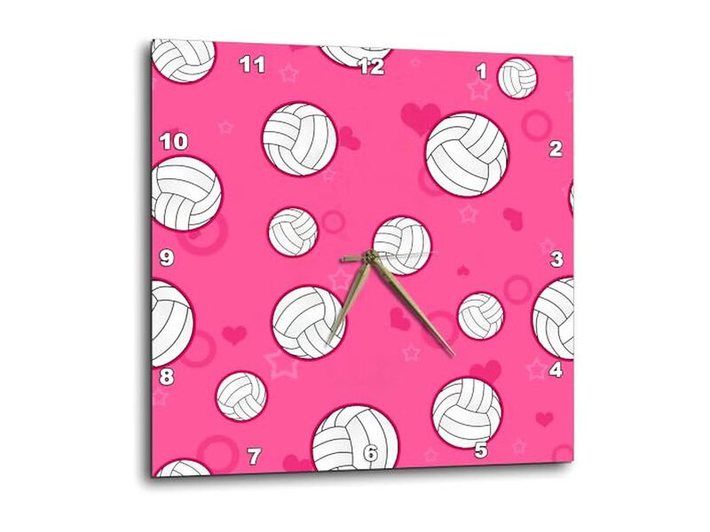Pink Volleyball Pattern Wall Clock 13 Inch Home Decor image number 0