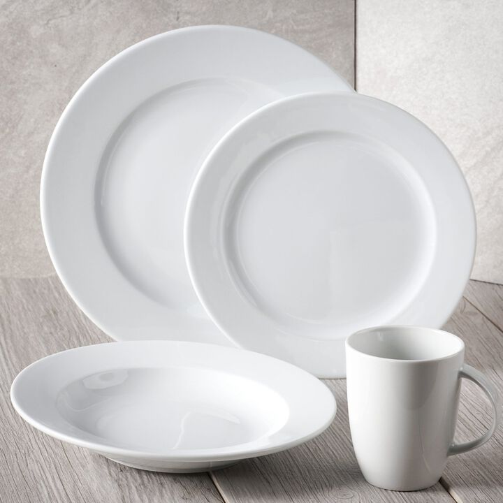 European White Rim Dinnerware 4-Piece Set For 1