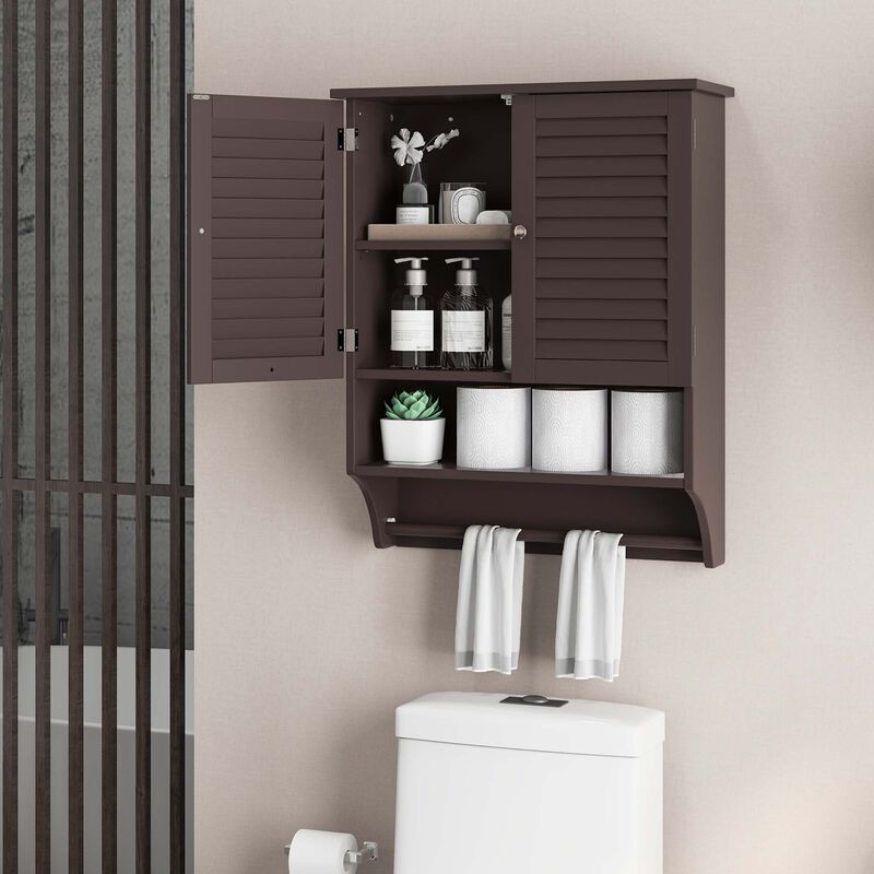 Costway Bathroom Wall Mounted Medicine Cabinet with Louvered Doors & Towel Bar White