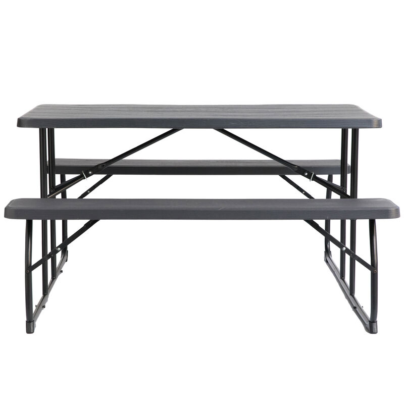 Gray Outdoor Foldable Woodgrain Portable Picnic Table Set, 5 Feet Long