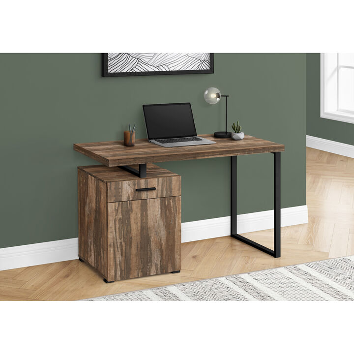 Monarch Specialties I 7765 Computer Desk, Home Office, Laptop, Left, Right Set-up, Storage Drawers, 48"L, Work, Metal, Laminate, Brown, Black, Contemporary, Modern