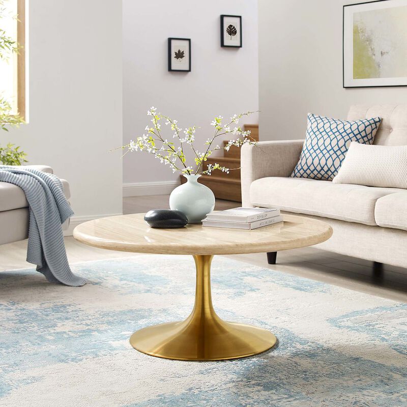 Lippa 36&rdquo; Round Faux Travertine Coffee Table image number 6