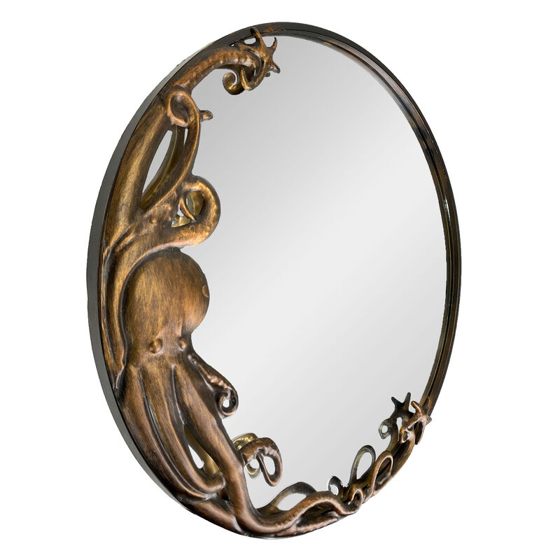 Bronze Octopus Wall Mirror &ndash; 20-Inch Decorative Accent for Nautical Home Decor image number 1
