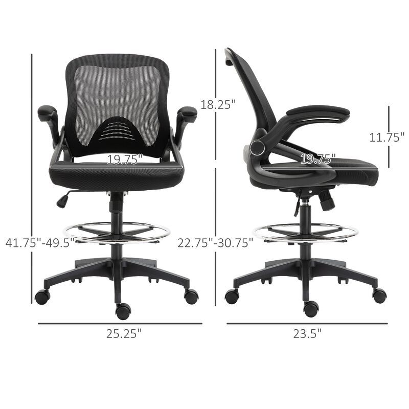 Black Tall Office Chair: Drafting Chair with Lumbar Support and Footrest