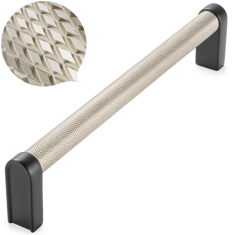 KOOFIZO Nickel and Black Cabinet Pulls, 5-Pack Knurled Cabinet Handles, 6-1/4 Inch Screw Spacing, P28 Hardware for Kitchen Cupbo