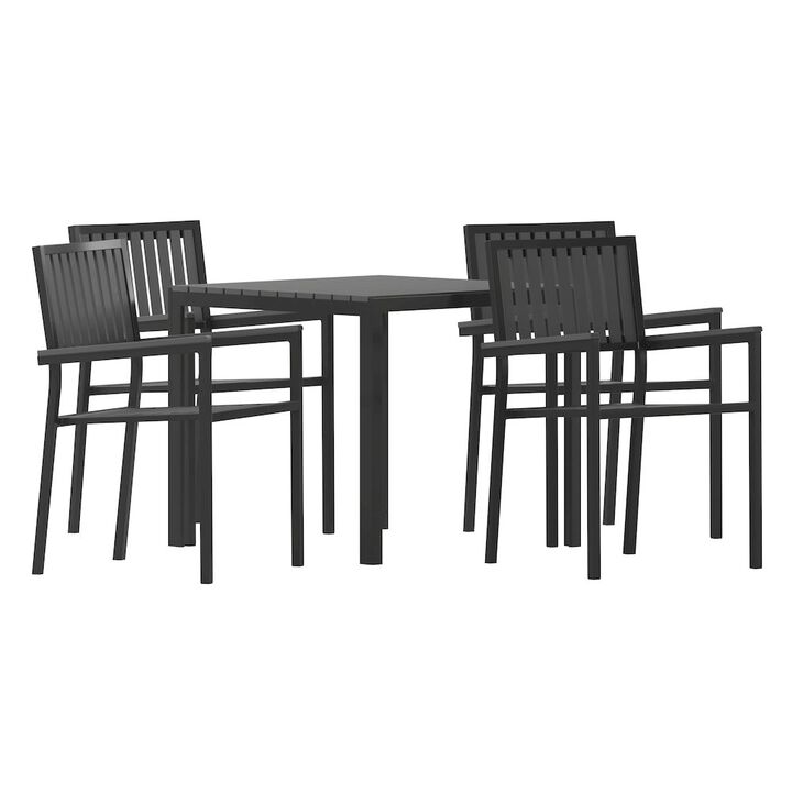 Flash Furniture 5 Piece Table and Chairs with Black Poly Resin Slatted Backs and Seats