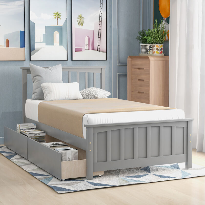 Whisen Elegant Design Twin Size Platform Bed with Two Drawers