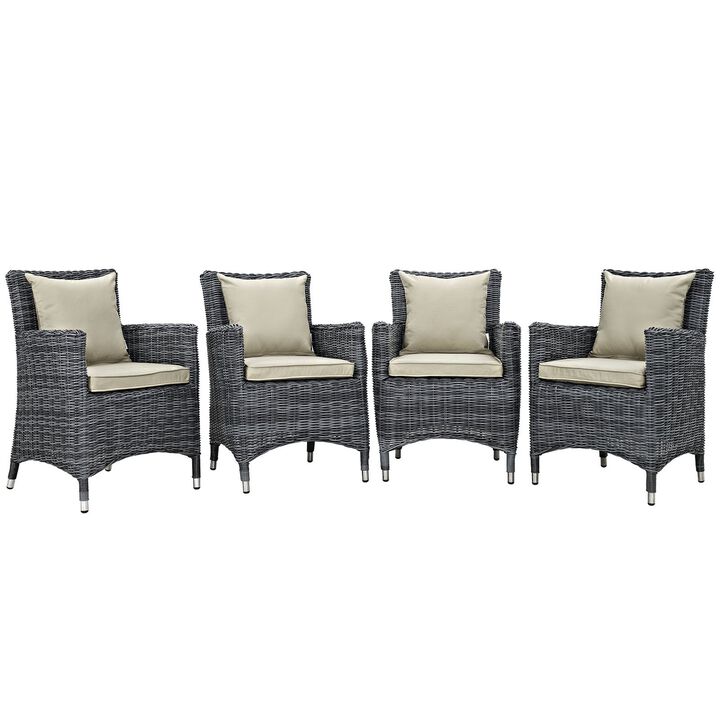 Modway EEI-2314-GRY-RED-SET Summon 4 Piece Outdoor Patio Sunbrella Dining Set in Canvas Gray