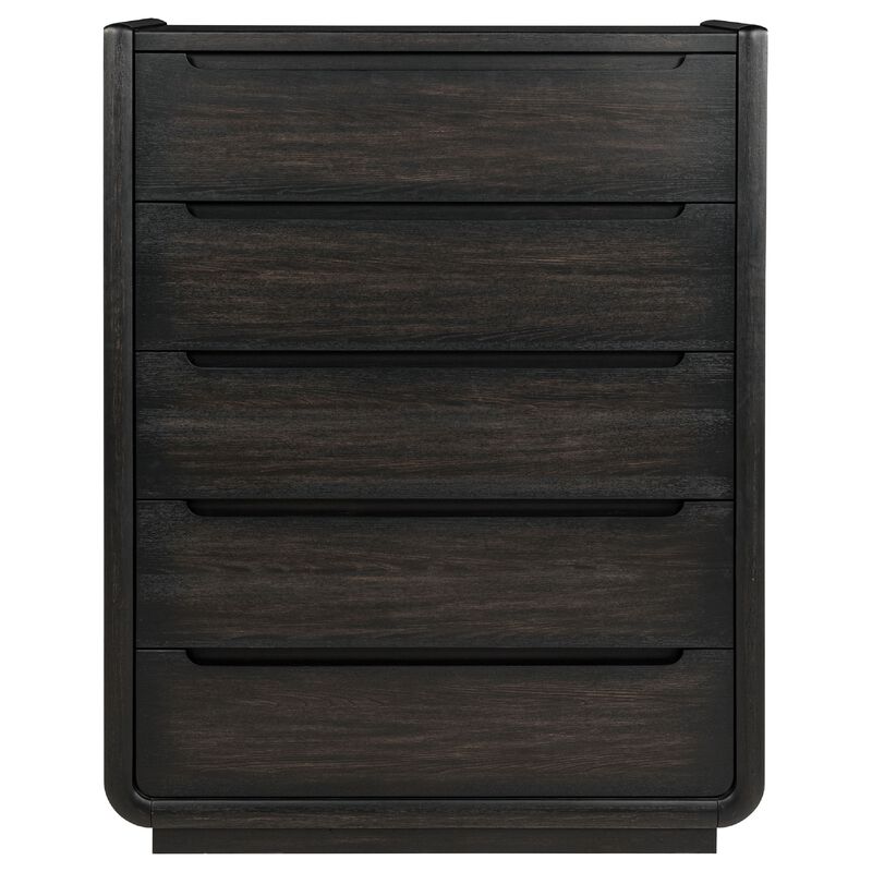 Lina Tall Dresser Chest with 5 Drawers, Integrated Handles, Black Wood image number 0