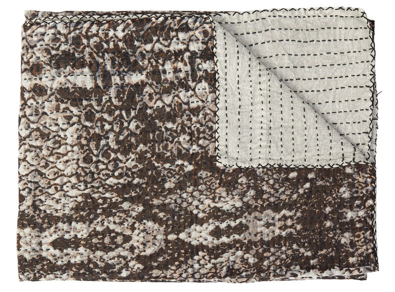 HomeRoots 50" X 70" Brown And Ivory Cotton Quilted Kantha Throw Blanket With Embroidery image number 0