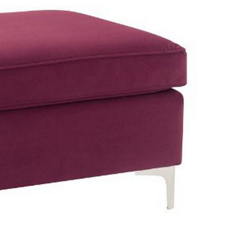 Ottoman with Velvet Upholstery and Metal Legs, Red-Benzara image number 3
