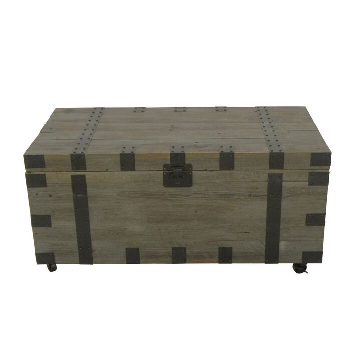 41 Inch Trunk Accent Coffee Table with Storage, Reclaimed Wood Green, Black-Benzara