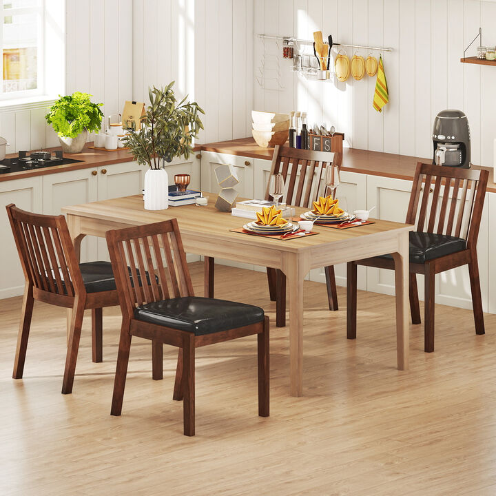 Set of 4 Padded Dining Chairs with PU Leather Upholstery and Wood Legs