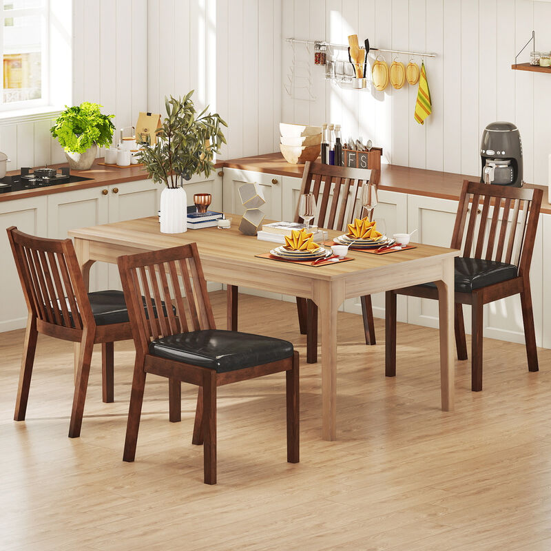 Set of 4 Padded Dining Chairs with PU Leather Upholstery and Wood Legs image number 1