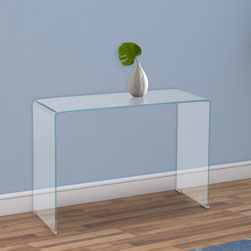 Contemporary Style Minimal Tempered Glass Sofa Table, Clear-Benzara