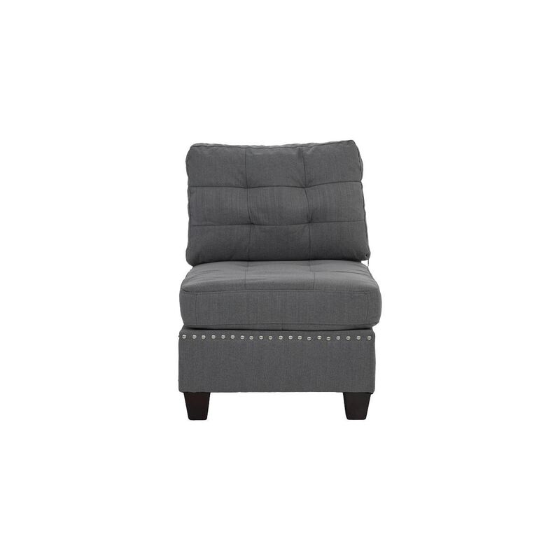Streamdale Tufted Grey Armless Chair with Wooden Legs
