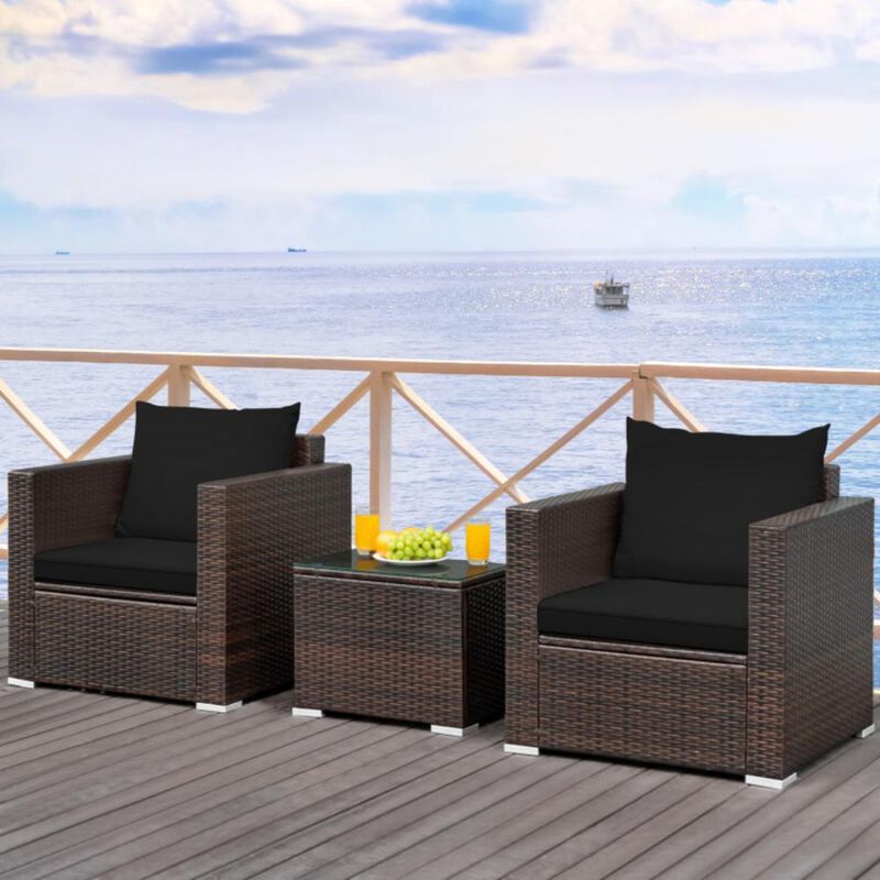 Hivvago 3 Pieces Patio Conversation Rattan Furniture Set with Cushion