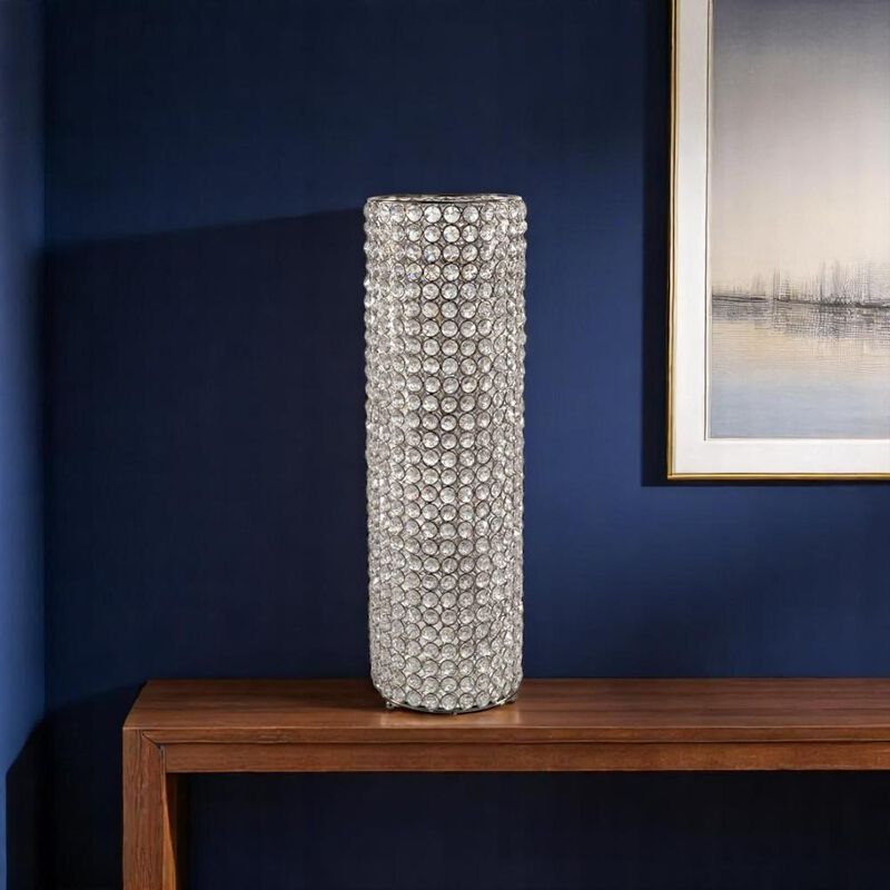 Hivvago 21 Inch Clear And Silver Faux Crystal And Metal Table Vase
