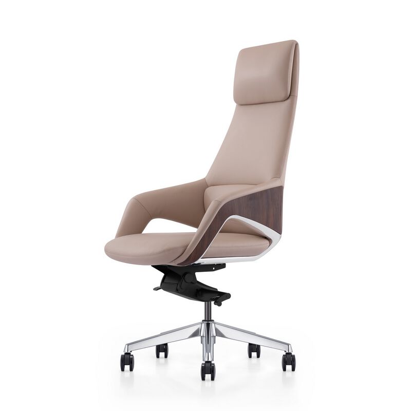 Akon Office Recliner Chair, Adjustable Height, Swivel, Lux Beige Leather - Benzara image number 3