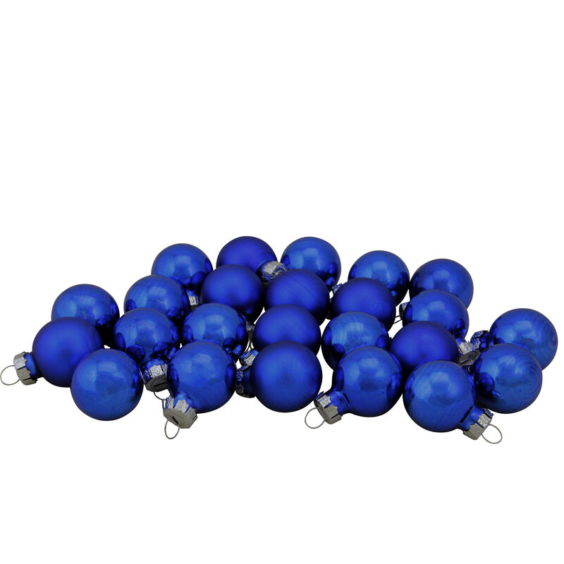 24ct Blue Glass 2-Finish Christmas Ball Ornaments 1" (25.25mm) image number 0