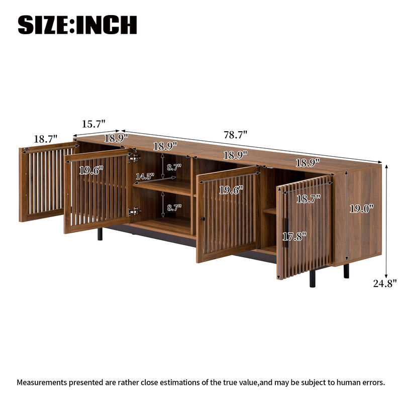 Merax Entertainment Center with Textured Slatted Doors, Hidden Storage, Cable Management image number 4
