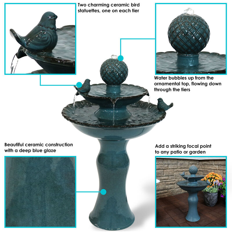 Sunnydaze Resting Birds Ceramic Outdoor 2-Tier Water Fountain