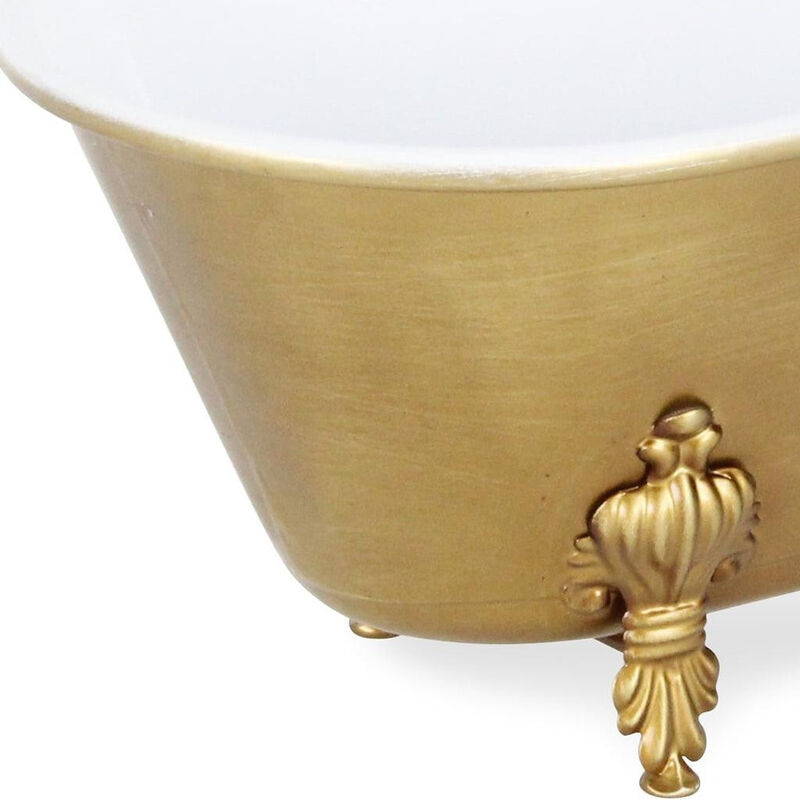 HomeRoots 12" Gold And White Metal Hand Painted Decorative Tub image number 4