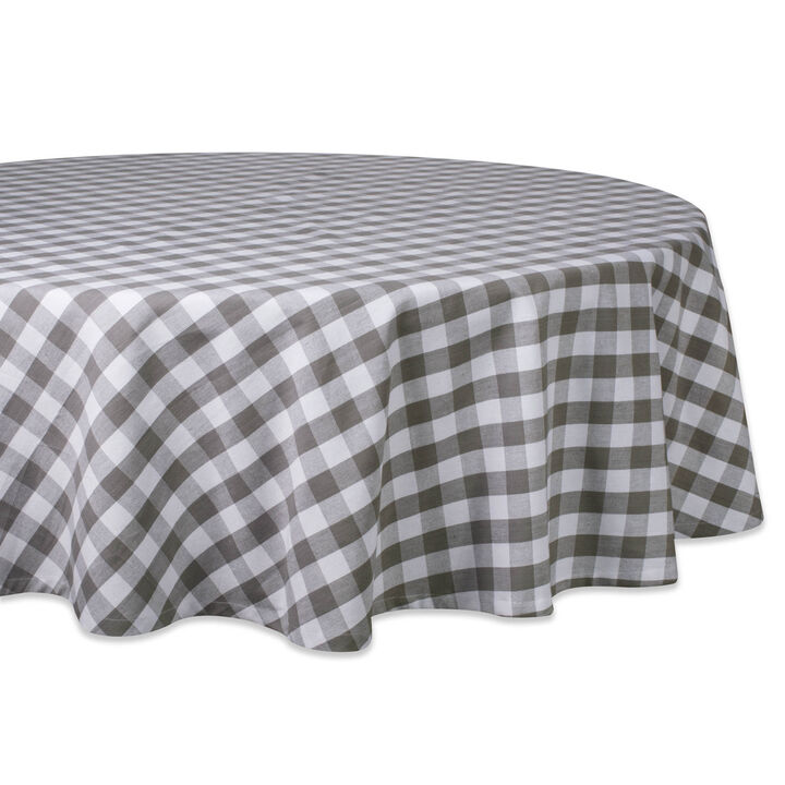 70" Gray and White Checkered Round Tablecloth
