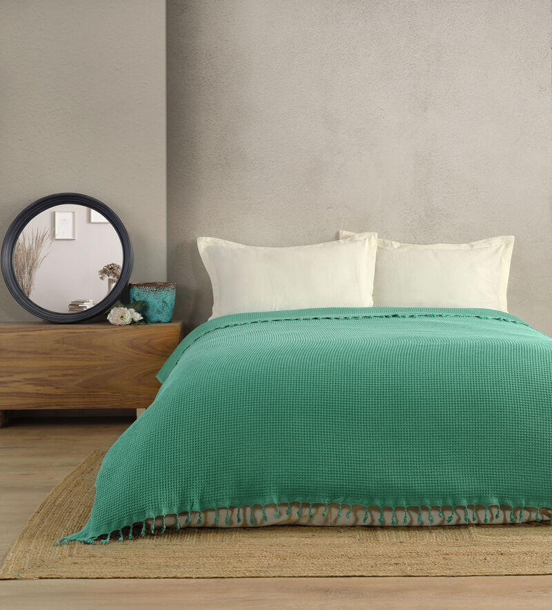Textile Waffle Plain Cotton Queen Coverlet