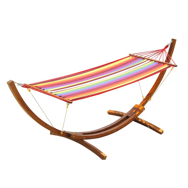 10' Wood Outdoor Hammock with Stand Rainbow Bed, Heavy Duty Roman Arc Hammock for Single Person for Patio, Backyard, Porch, Multi Color image number 1