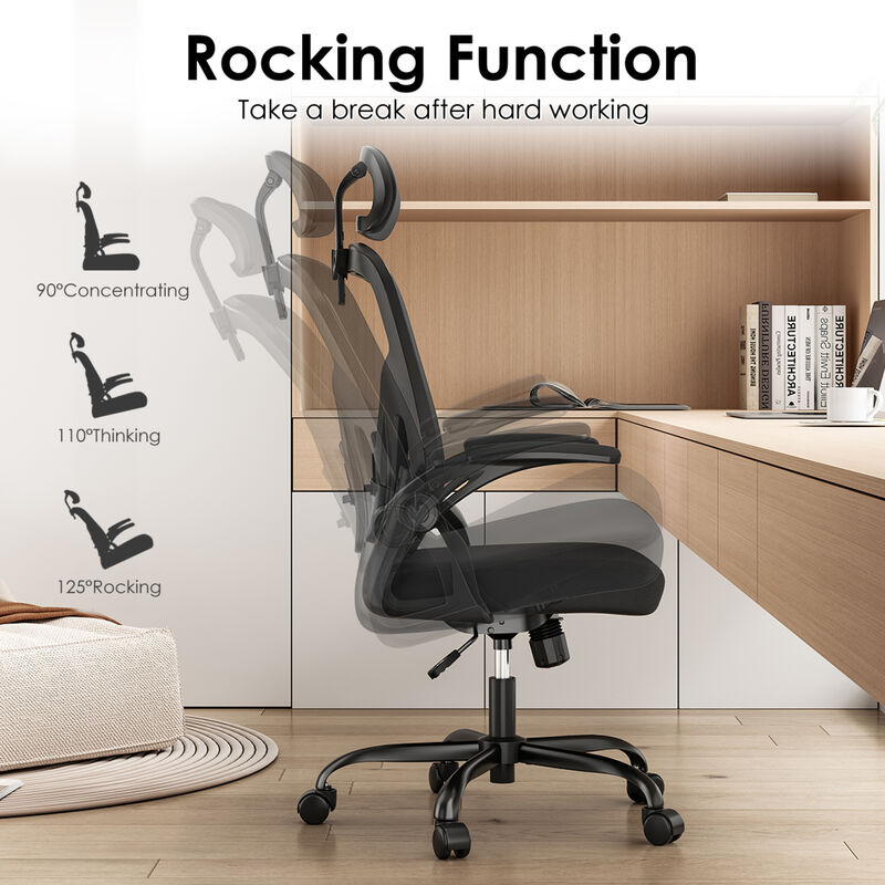 GOODSILO Ergonomic Office Chair with Adjustable Lumbar Support and Flip-Up Armrests image number 3