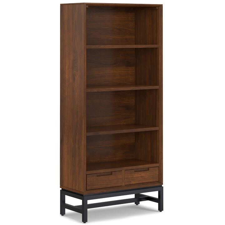 Banting SOLID WOOD and Metal 66 inch x 30 inchRectangle Industrial Bookcase in Walnut Veneer