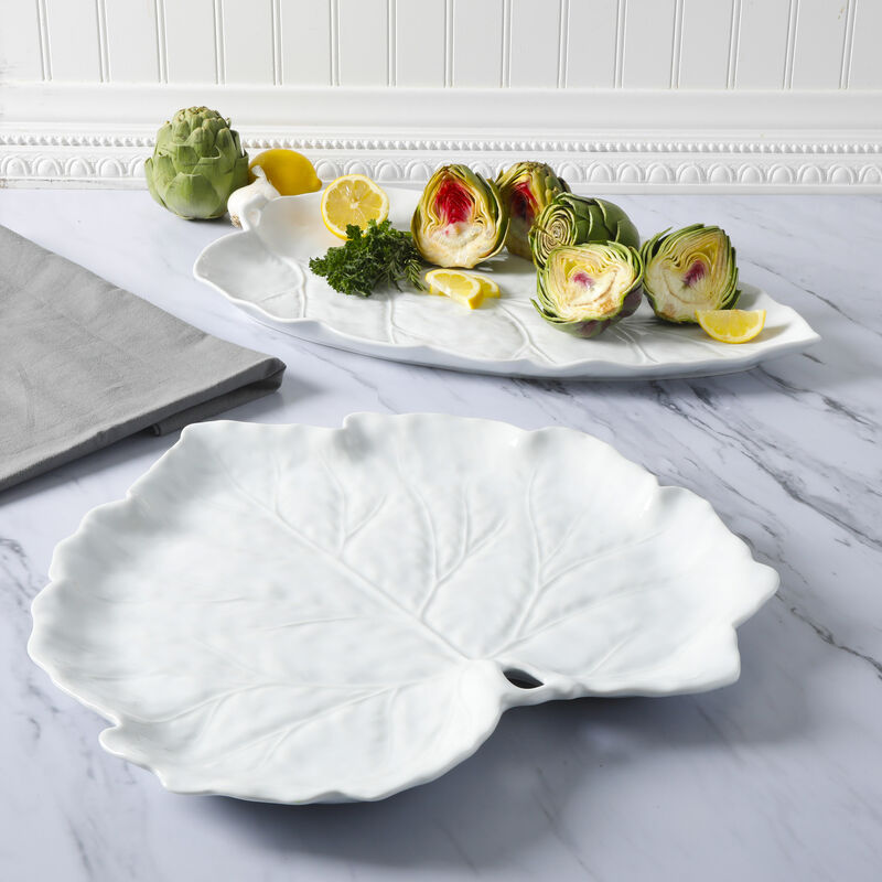 Martha Stewart 15.3in Fine Ceramic Leaf Shaped Serving Platter in White