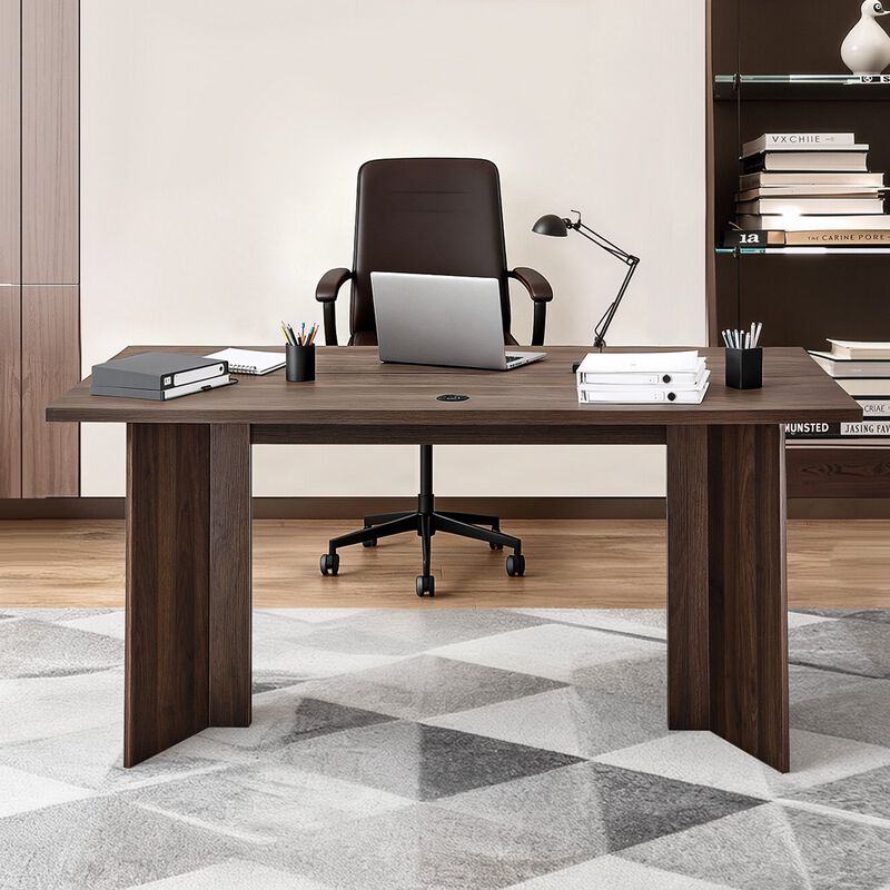 Large 63 Inch Executive Desk with Cable Hole Wooden Office Table image number 1