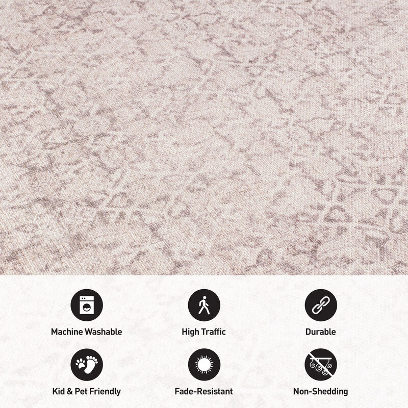 World Rug Gallery Elise Blue Distressed Medallion Indoor Rug &ndash; Flat Pile, Washable with Non-Slip Backing image number 4