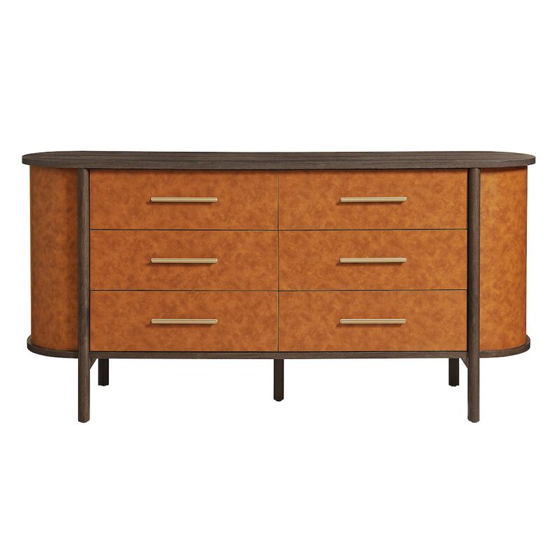Coralie Curved 6-Drawer Vegan Leather Oval Dresser image number 4