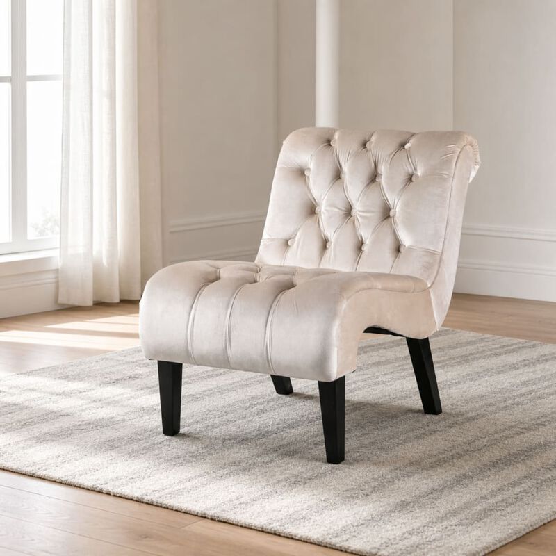 GOODSILO Armless Velvet Upholstered Accent Chair Leisure Chair with Wooden Legs for Living Room, Bedroom, Office, Small Spaces image number 3