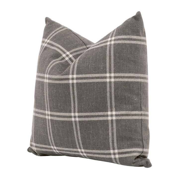 Veya 22 Inch Set of 2 Accent Throw Accent Pillows, Down, White Plaid, Gray - Benzara
