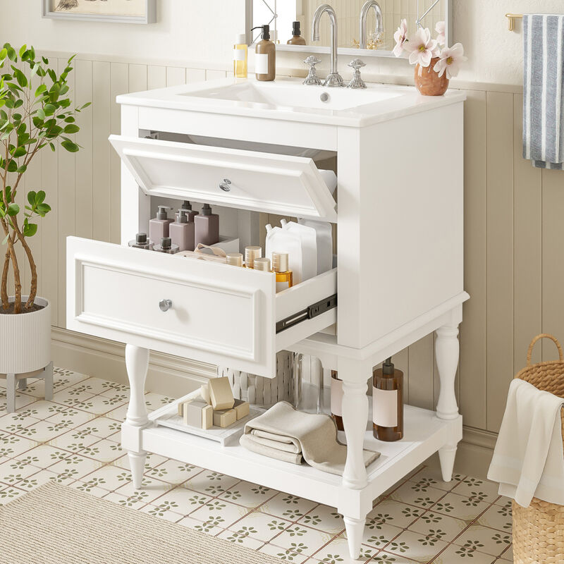 ELEMENT ACE Bathroom Vanity with Ceramic Sink, Bathroom Storage Cabinet with Open Shelf and Drawers for Functional Bathroom Organization and Decor image number 5