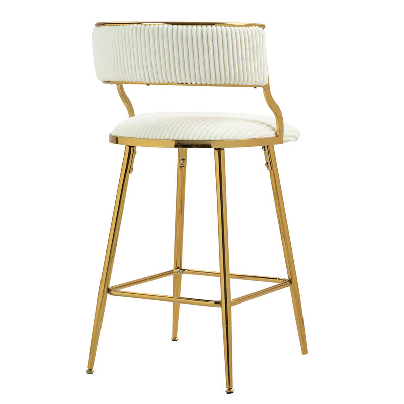 Streamdale Corduroy Counter Height Bar Stools with Back (Beige, Set of 2)