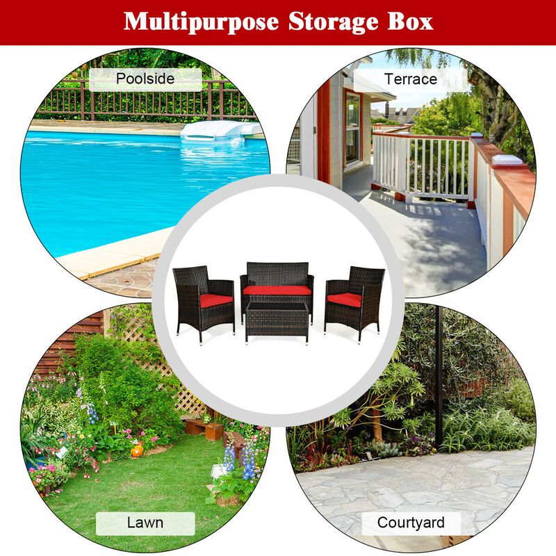 4 Pieces Comfortable Outdoor Rattan Sofa Set with Glass Coffee Table image number 6