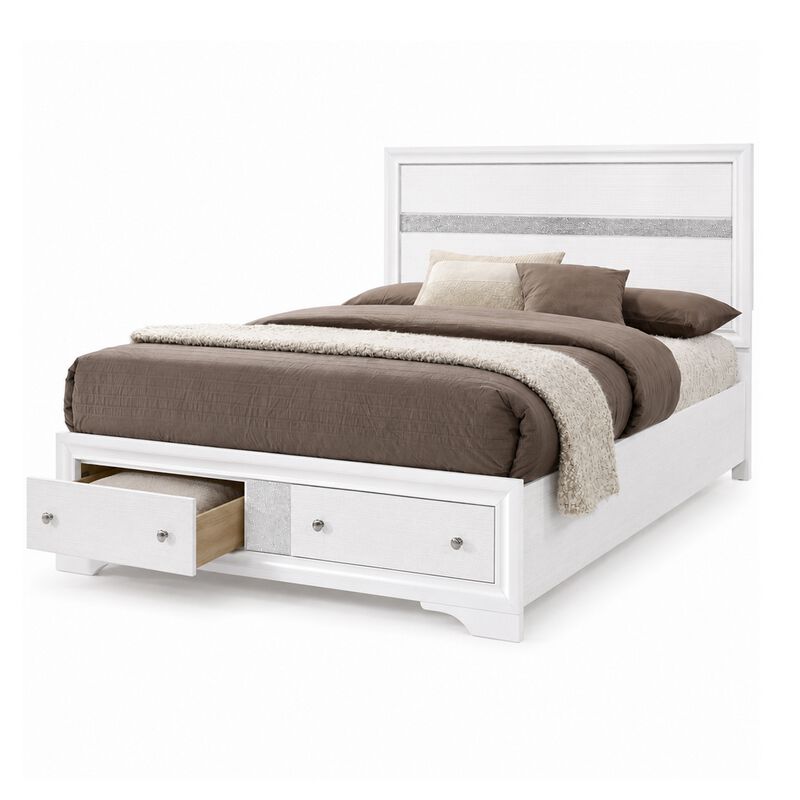 3pc King Bedroom Set, White Wood, One King bed With 2 Nightstands image number 4