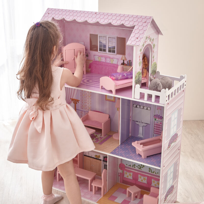 Teamson Kids Dreamland Tiffany Dollhouse with 12 Accessories, Pink/Purple image number 0